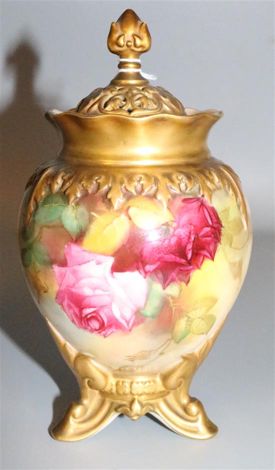 Royal Worcester rose painted pot pourri, by K. Blake, shape 245